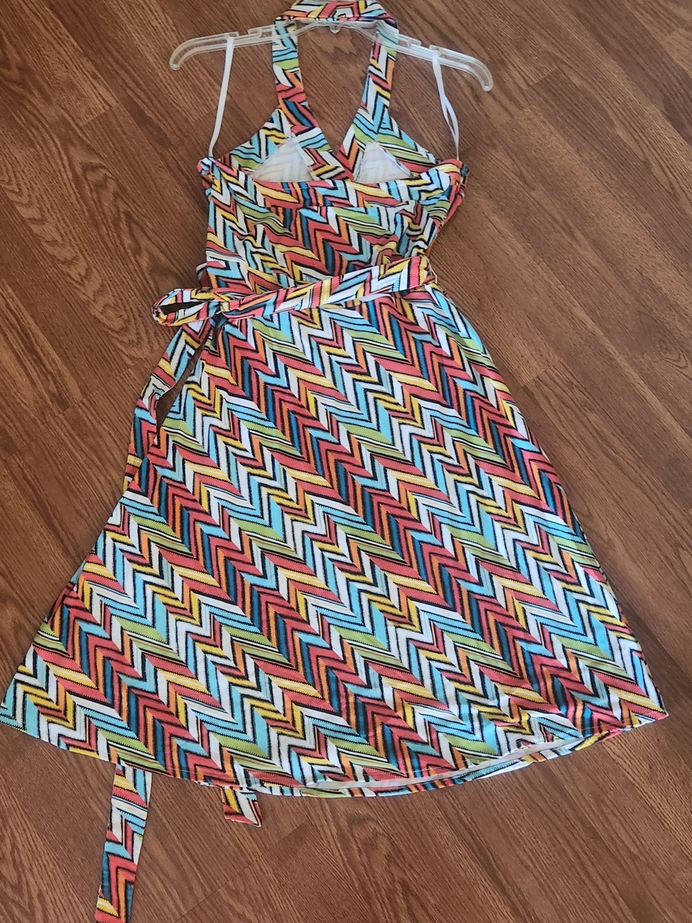 GAP Multicolor Chevron Wrap Around Halter Dress - Turquoise, Yellow, Coral - Picture 2 of 7